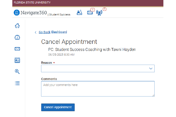 "CANCEL AN APPOINTMENT screen 1"