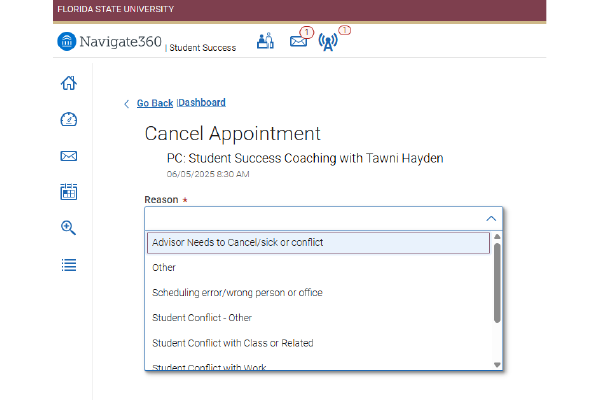 "CANCEL AN APPOINTMENT screen 2"