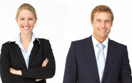 "woman and man in business dress"